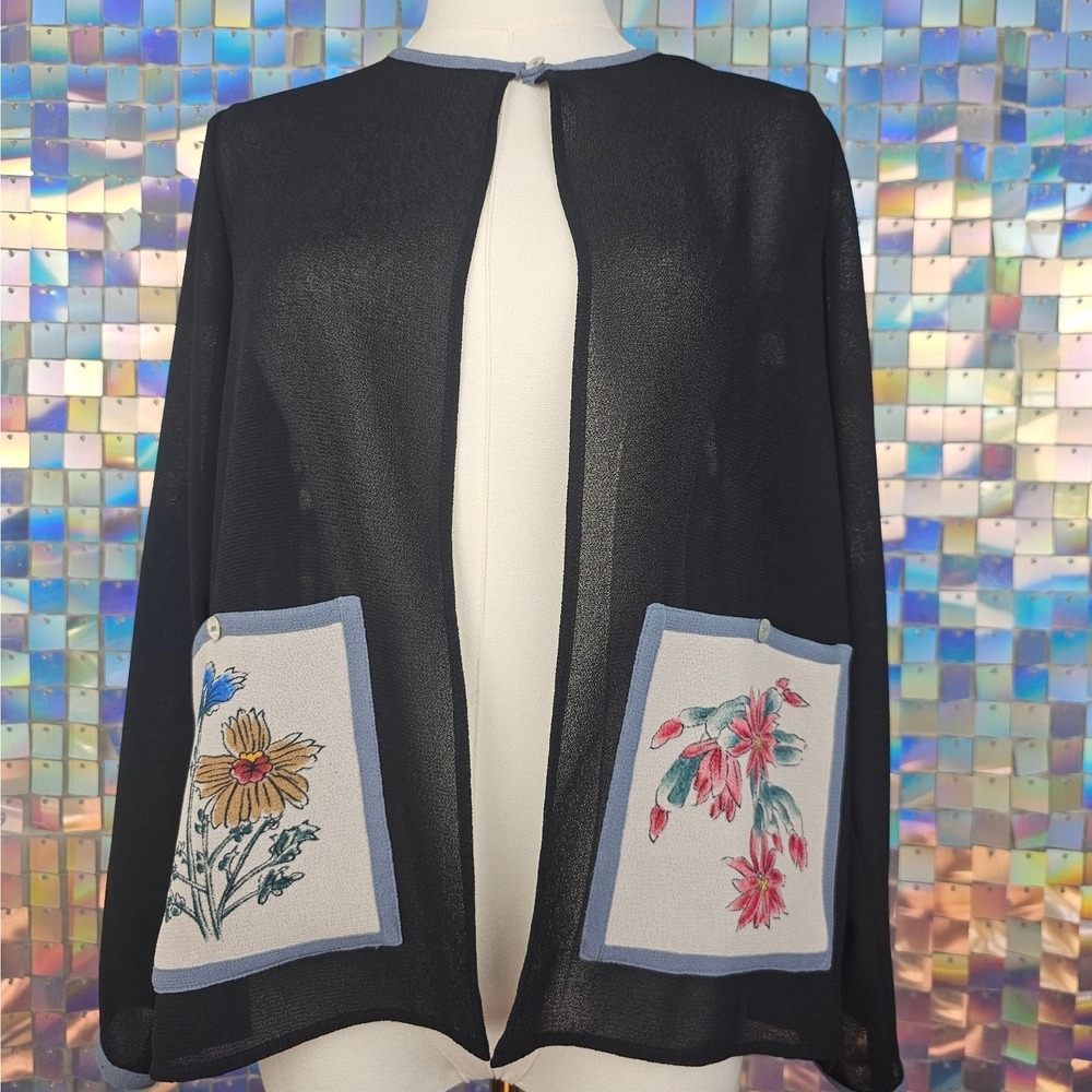 Vintage Floral Pocket Black Sheer‎ Cardigan